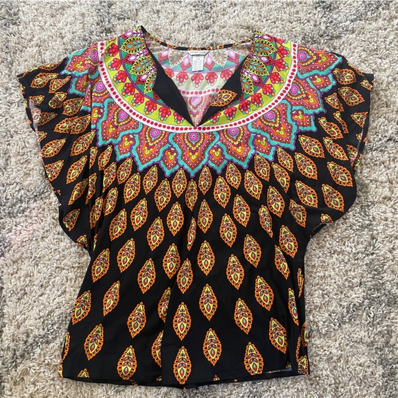 Trina Turk Tops - Trina Turk Vibrant Black and Multicolor Blouse size medium